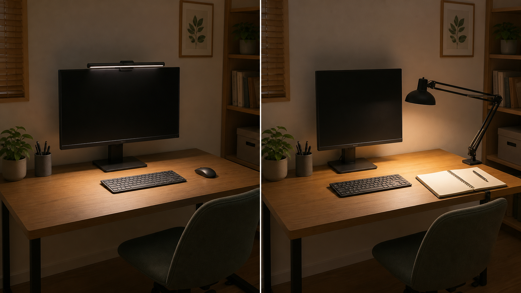 Image of using a monitor light that is fixed to the top of the monitor and illuminates the area around the keyboard in front of the screen.